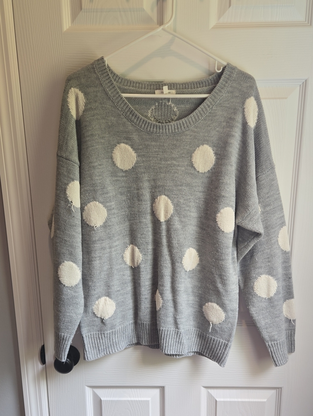Maurices Gray Crewneck Sweater with White Polka Dots